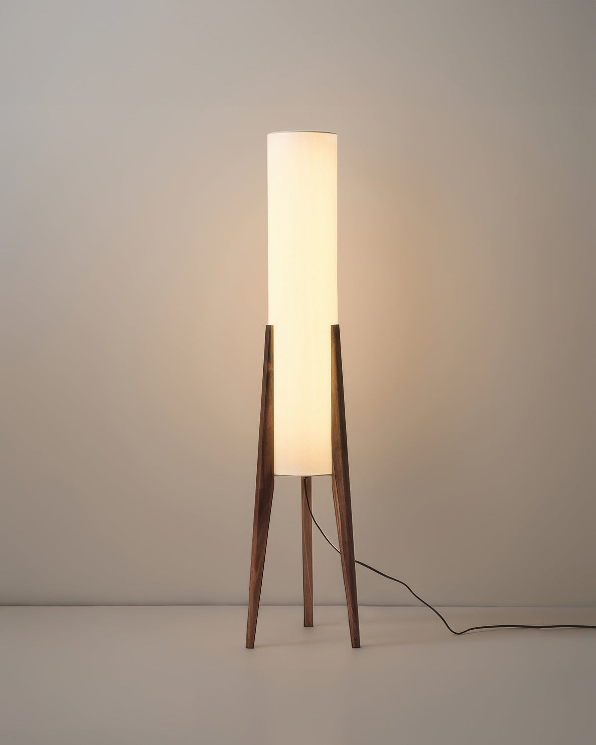 NovaOak Walnut Floor Lamp Solid Wood With Fabric Shade