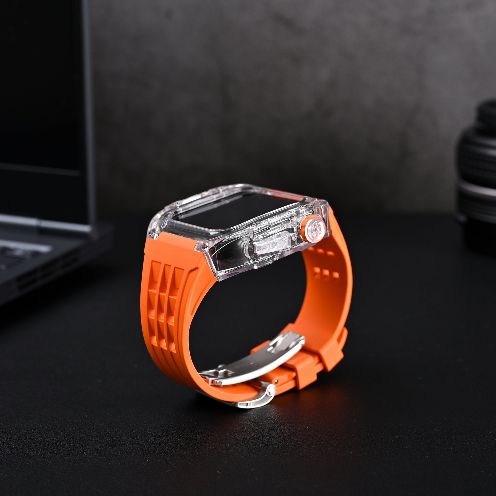 Velora V30 Glacier | Fluoro Rubber Band & Black Case Retrofit Kit For Apple Watch | Lersk