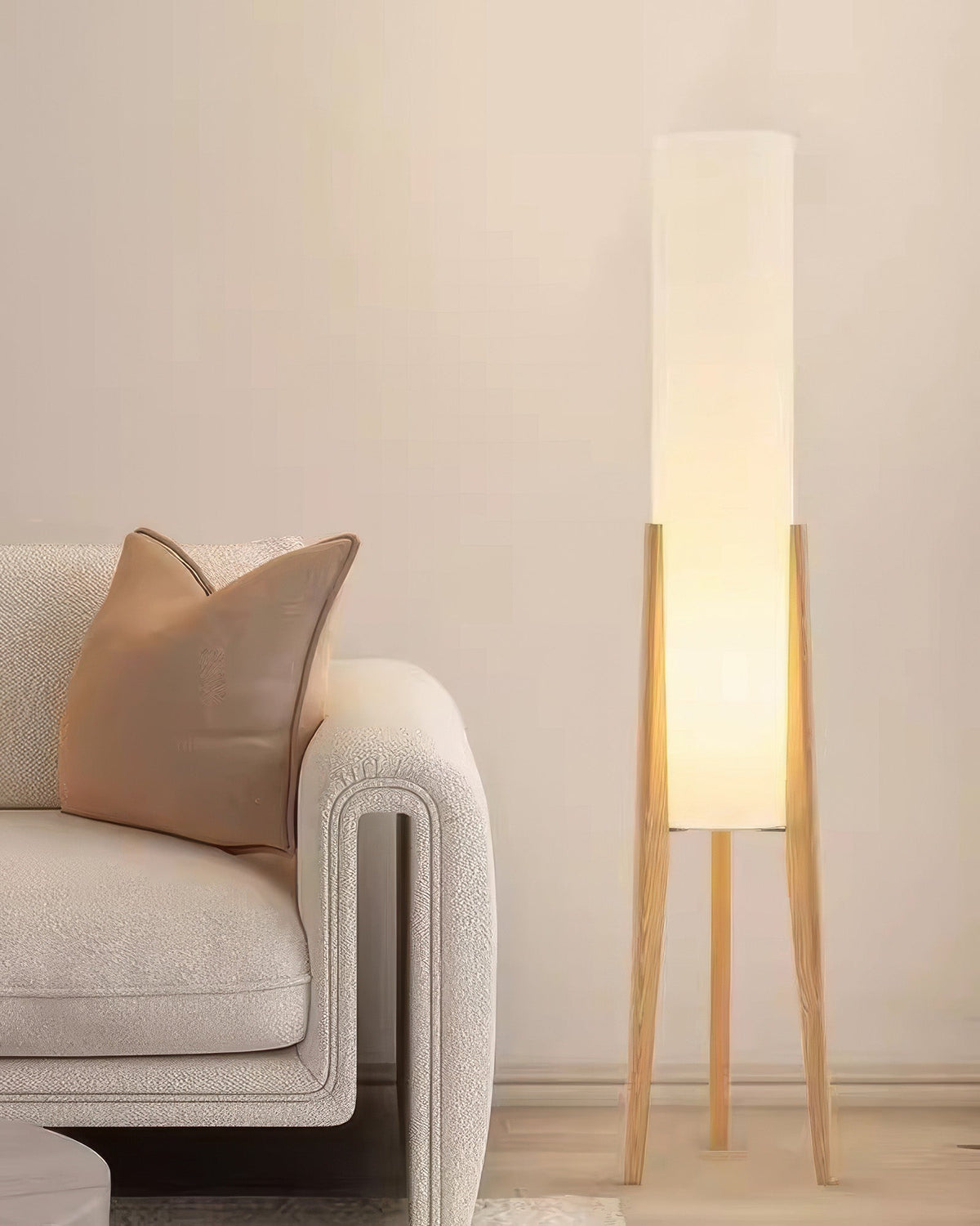 Liora Walnut Solid Wood Floor Lamp With Soft Fabric Shade
