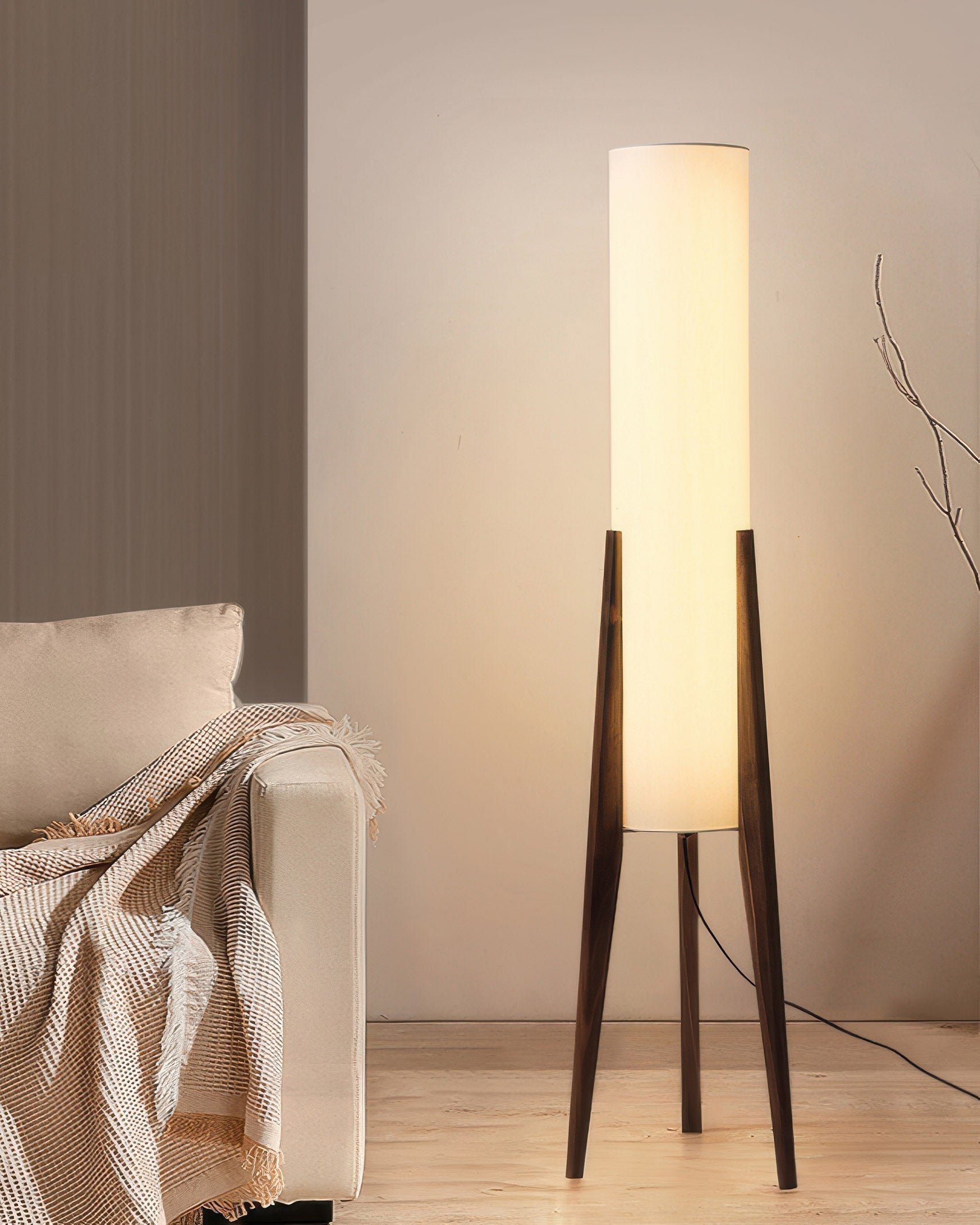 Liora Walnut Solid Wood Floor Lamp With Soft Fabric Shade | Lersk