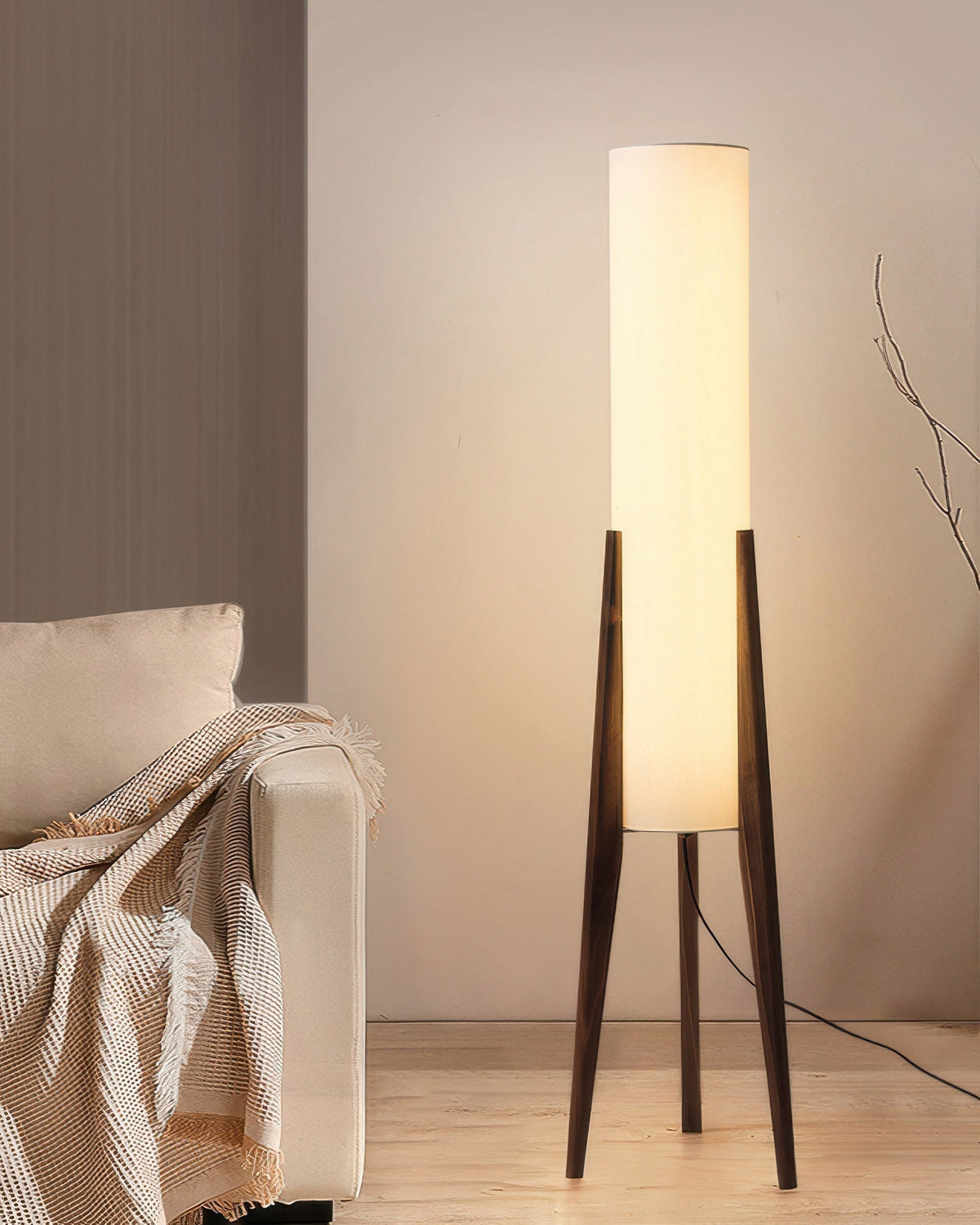 Liora Walnut Solid Wood Floor Lamp With Soft Fabric Shade