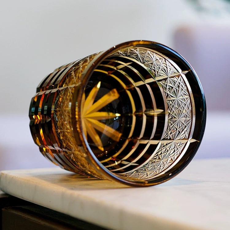 Kiyora Handcrafted Amber Whisky Glass With Diamond-Cut Design And Wooden Box | Lersk