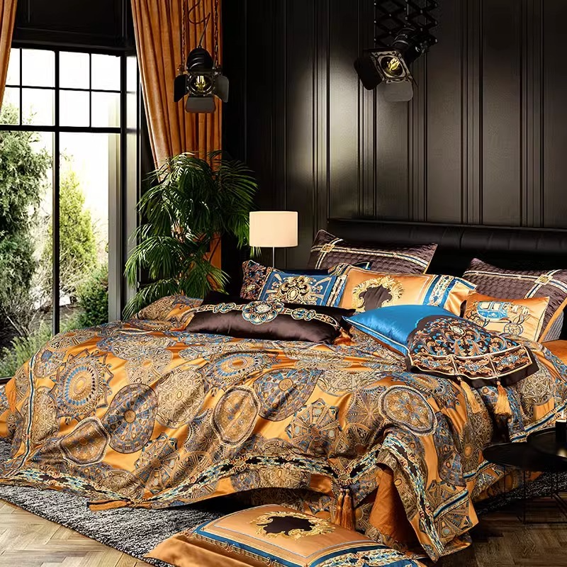 Jacquard-Satin-Bettwäsche mit bestickten Quasten | Lersk