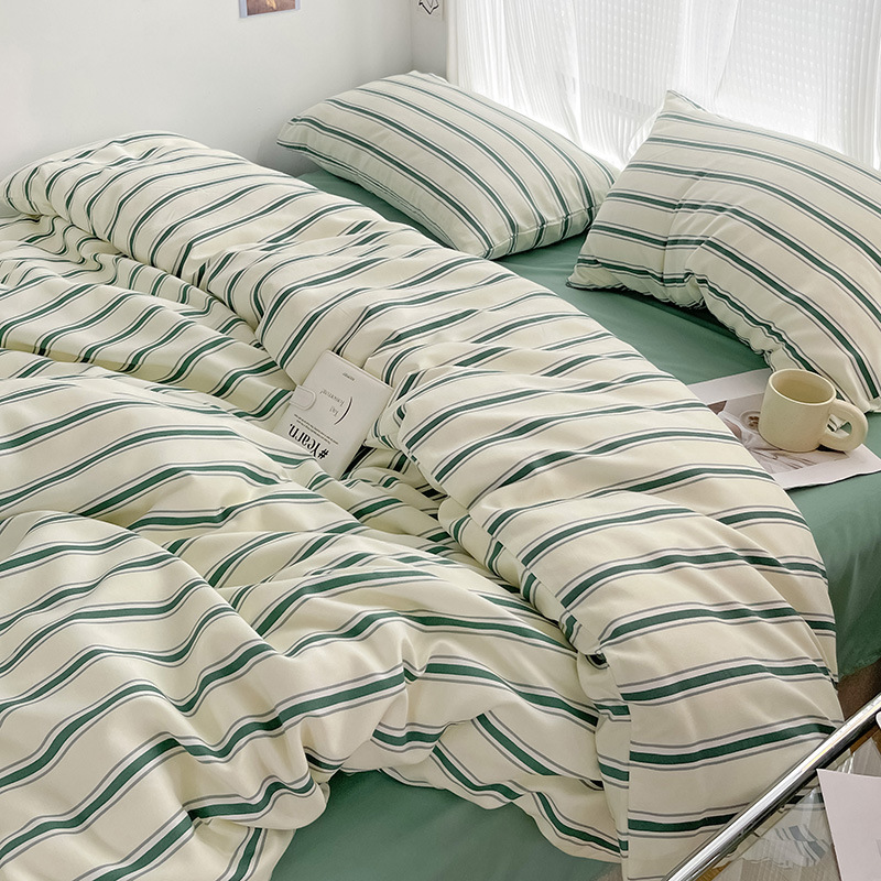 Sylvory Stripe Bedding Set in Sage White for a Cozy Minimalist Bedroom | Lersk
