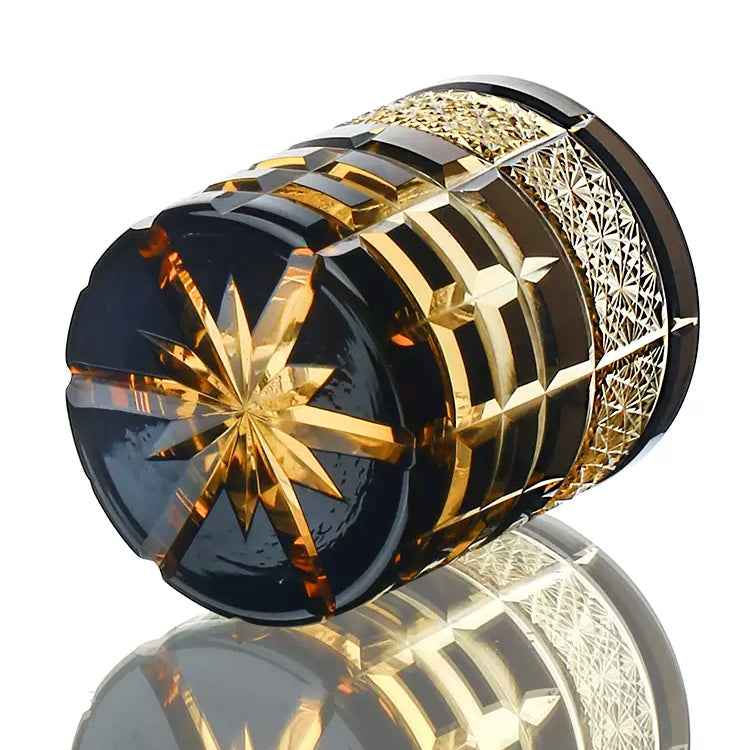 Kiyora Handcrafted Amber Whisky Glass With Diamond-Cut Design And Wooden Box | Lersk