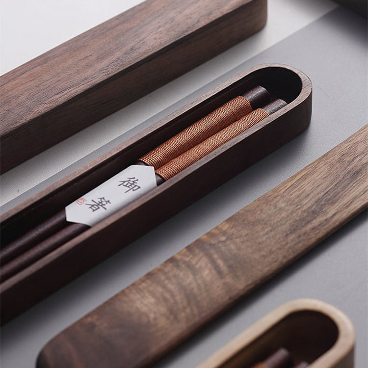 Nova Black Walnut Chopsticks In Wooden Box With Decorative Thread | Lersk