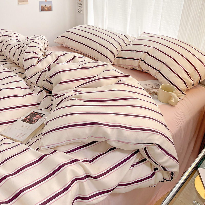 Sylvory Stripe Bedding Set in Sage White for a Cozy Minimalist Bedroom | Lersk