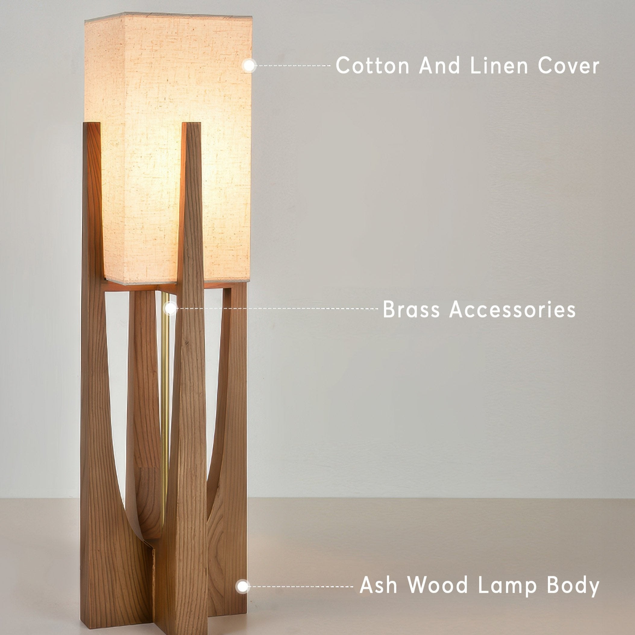 Stojací lampa Caelum z masivního ořechu s lněným stínidlem do obývacího pokoje | Lersk
