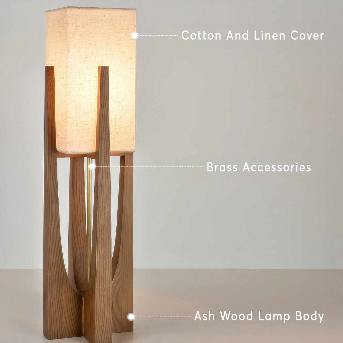 Caelum Solid Walnut Floor Lamp With Linen Shade for Living Rooms