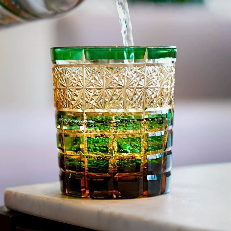 Kiyora Handcrafted Amber Whisky Glass With Diamond-Cut Design And Wooden Box | Lersk