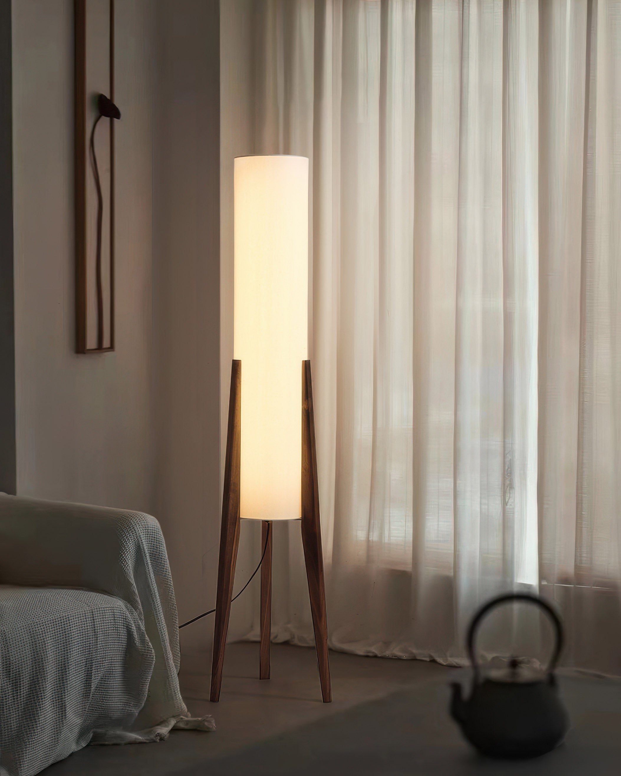NovaOak Walnut Floor Lamp Solid Wood With Fabric Shade | Lersk