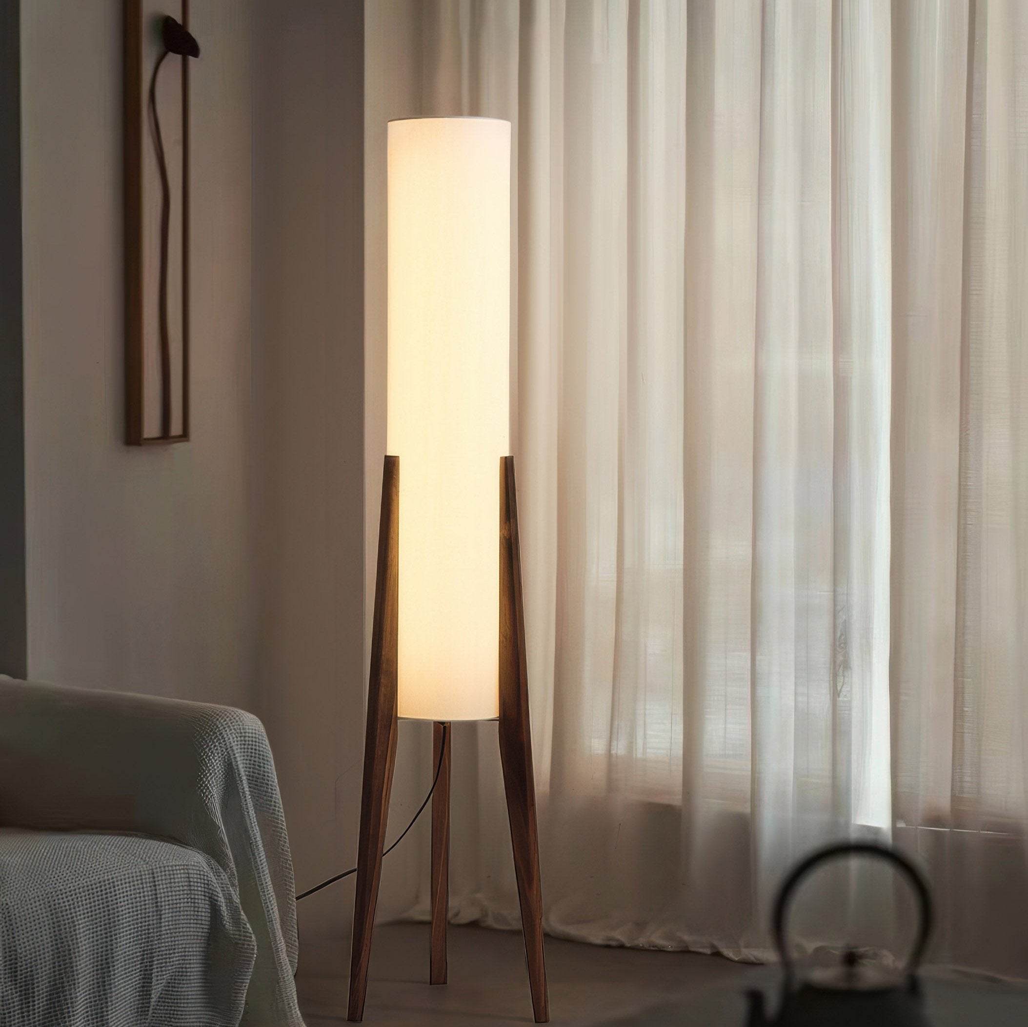 Liora Walnut Solid Wood Floor Lamp With Soft Fabric Shade | Lersk