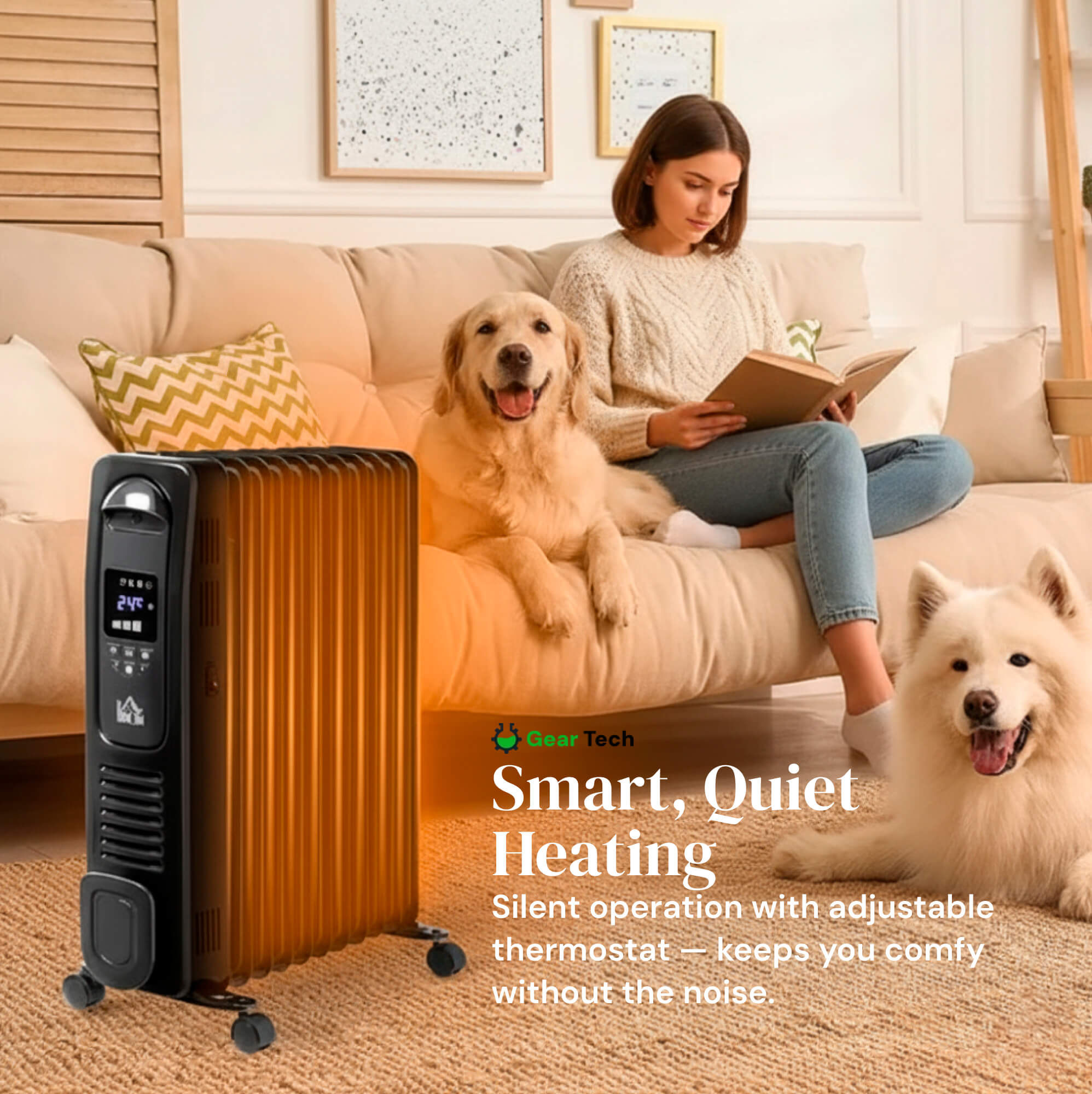 Přenosný olejový radiátor Thermi 2500W s časovačem a dálkovým ovládáním | Lersk