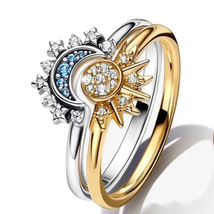 Anillo Lunara Celestial de Plata con Cristal de Luna y Sol para Estilo Impactante | Lersk