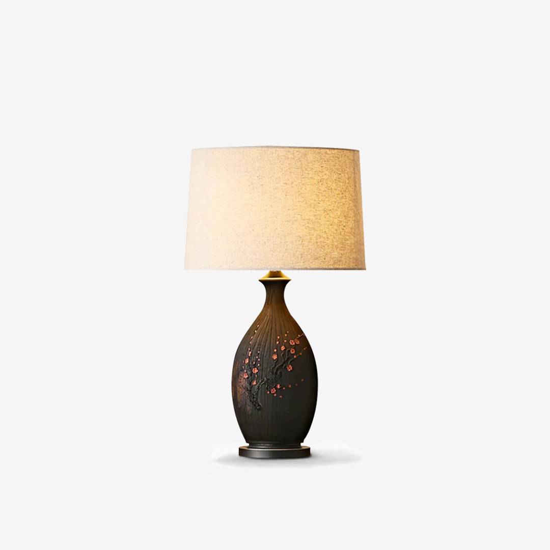 Keramická stolní lampa s lněným stínidlem pro teplé ambientní osvětlení obývacího pokoje | Lersk