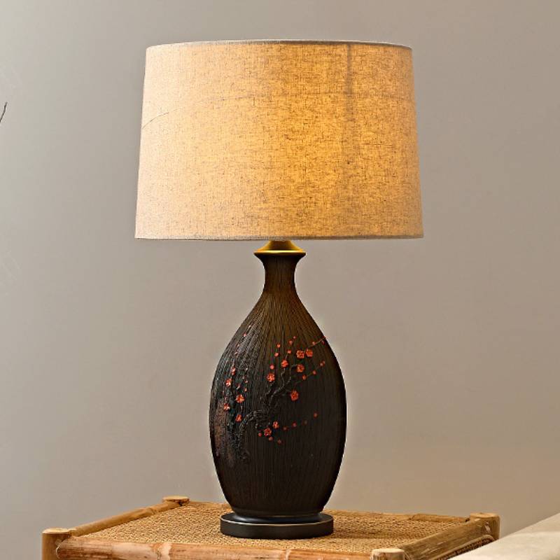 Keramická stolní lampa s lněným stínidlem pro teplé ambientní osvětlení obývacího pokoje | Lersk