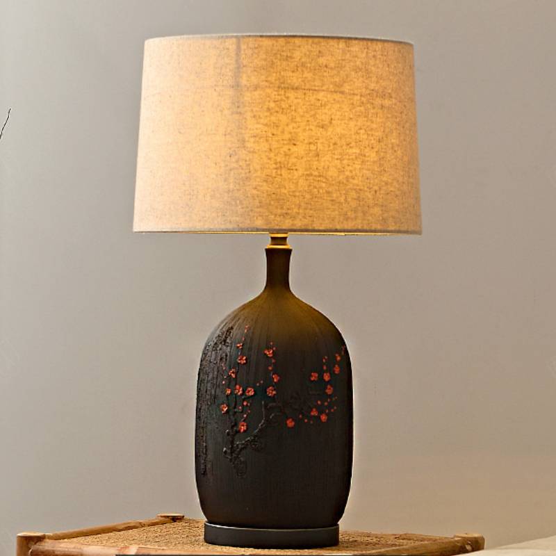 Keramická stolní lampa s lněným stínidlem pro teplé ambientní osvětlení obývacího pokoje | Lersk