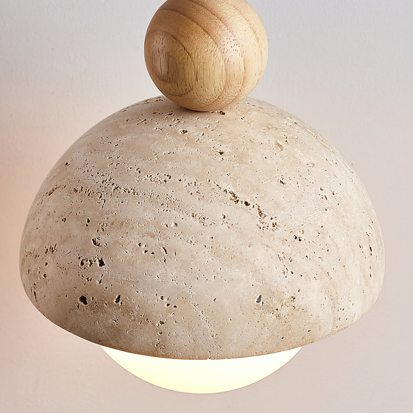 Lyra Travertine Dome Glass Pendant Light With Warm Wood | Lersk