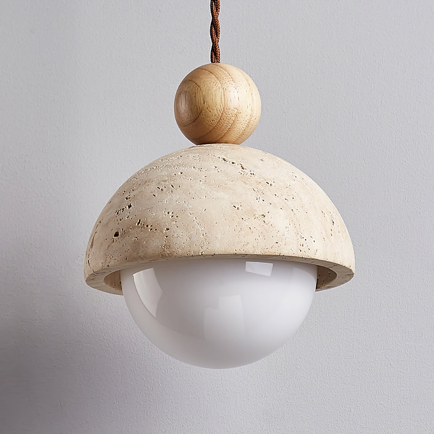 Lyra Travertine Dome Glass Pendant Light With Warm Wood | Lersk