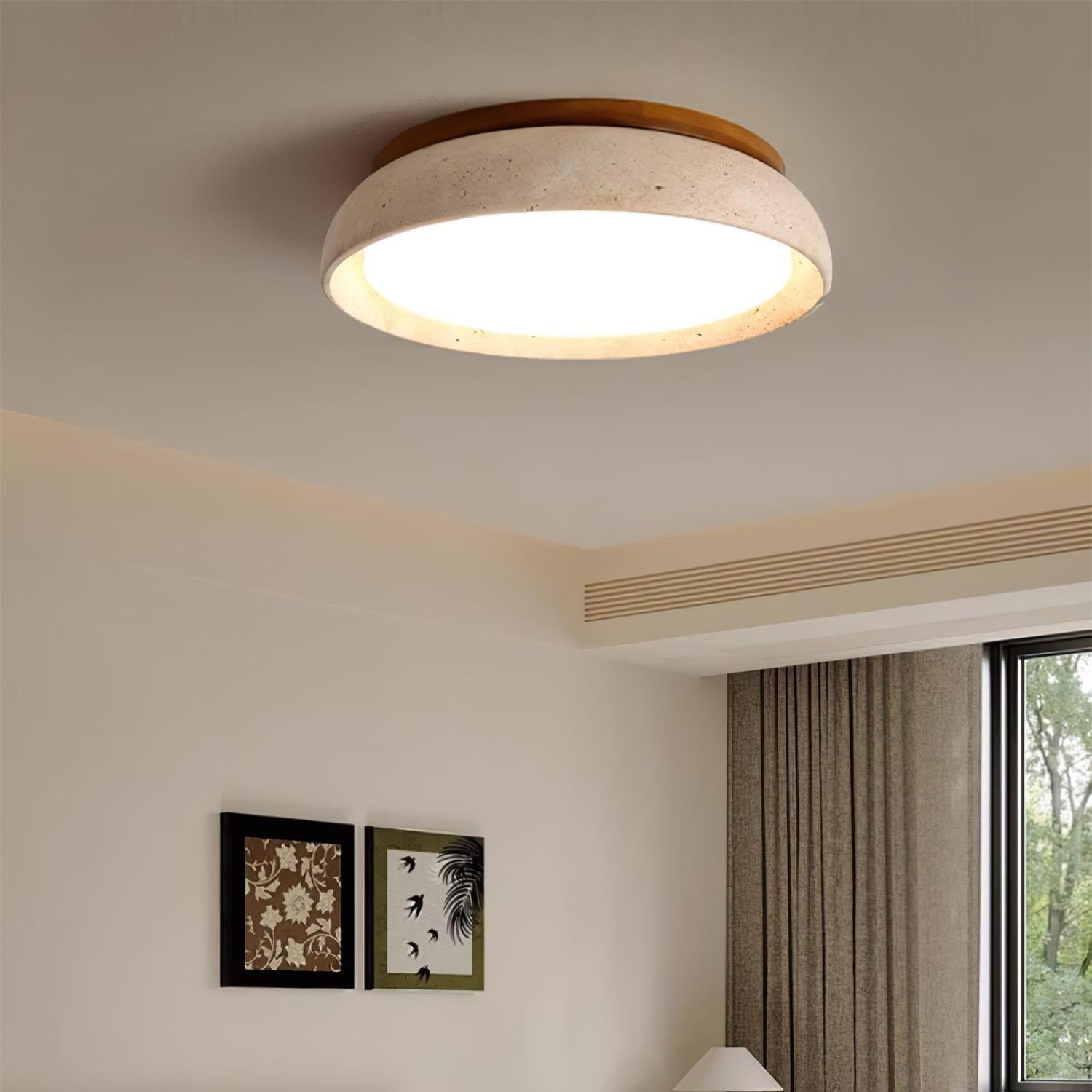 Aureli Natural Travertine Ceiling Light With Wooden Base | Lersk
