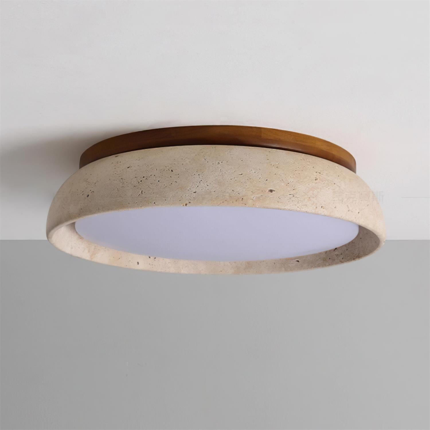 Aureli Natural Travertine Ceiling Light With Wooden Base | Lersk