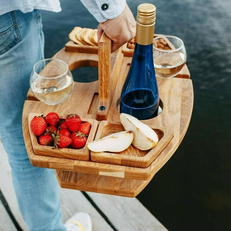 Portable Wood Wine Table Winenest for Picnics Foldable | Lersk