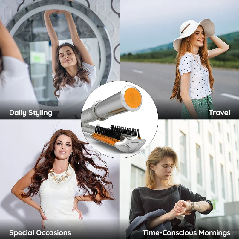 Professional 2 In 1 Rotating Iron Hair Brush For Styling, Straightening And Curling | Lersk