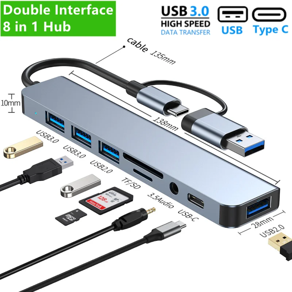 NexLink 8-Port USB & USB-C Multiport Adapter Converter | Lersk