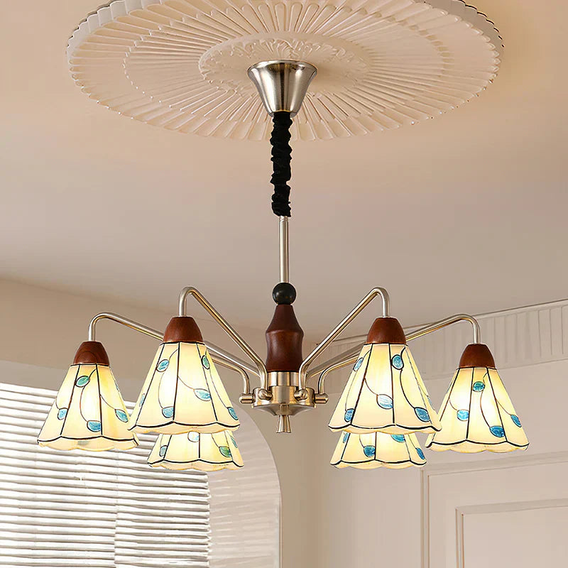 Classic Belmont Chandelier - Vintage Floral Stained Glass Light | Lersk