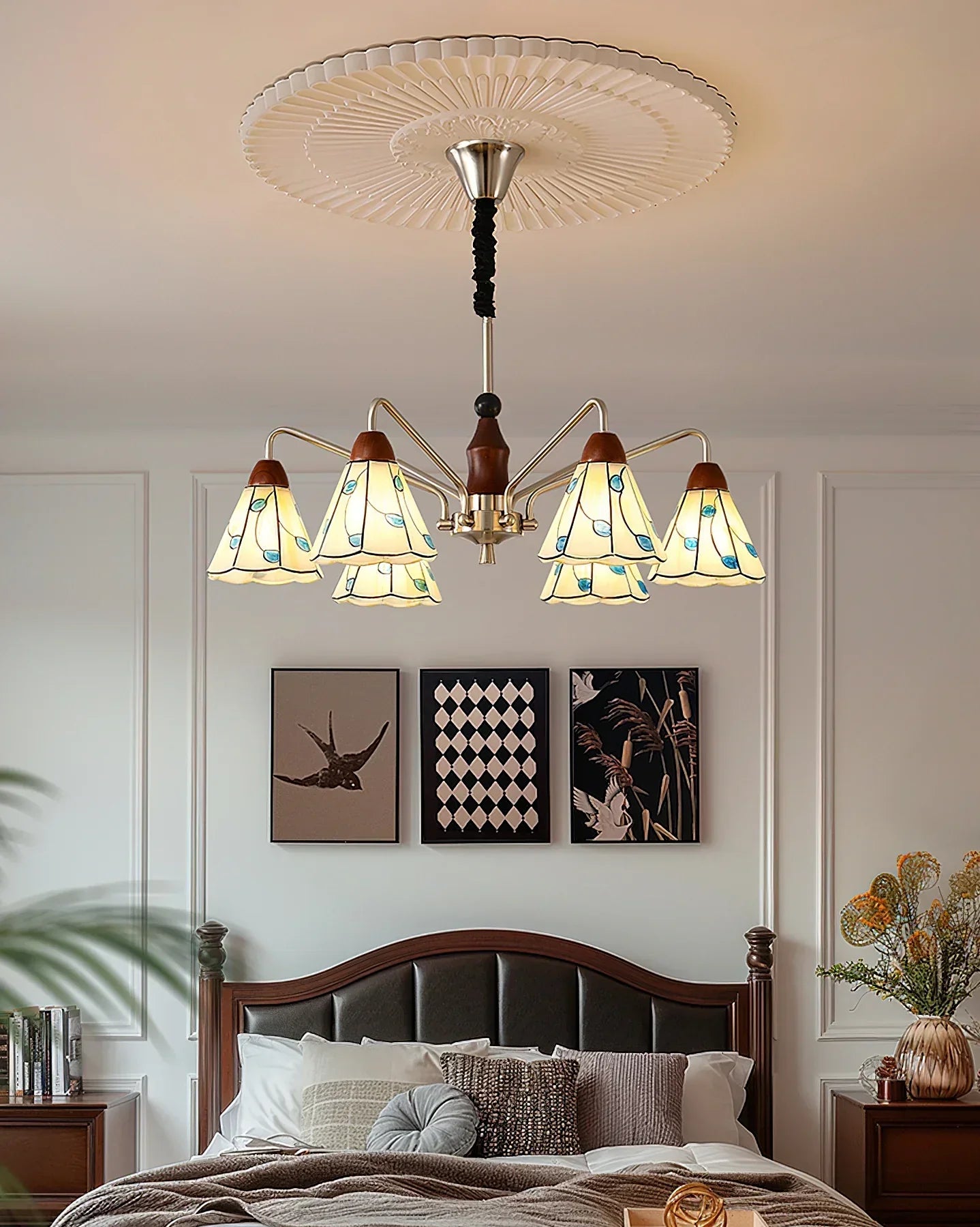 Classic Belmont Chandelier - Vintage Floral Stained Glass Light | Lersk