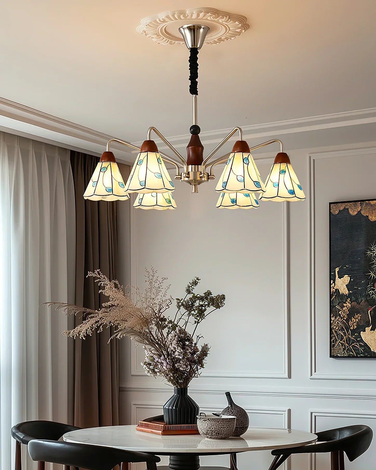 Classic Belmont Chandelier - Vintage Floral Stained Glass Light | Lersk