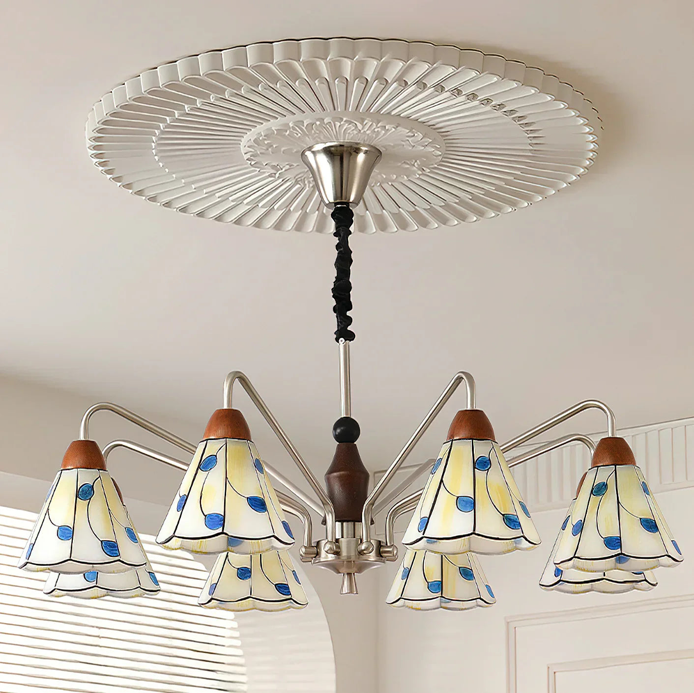 Classic Belmont Chandelier - Vintage Floral Stained Glass Light | Lersk