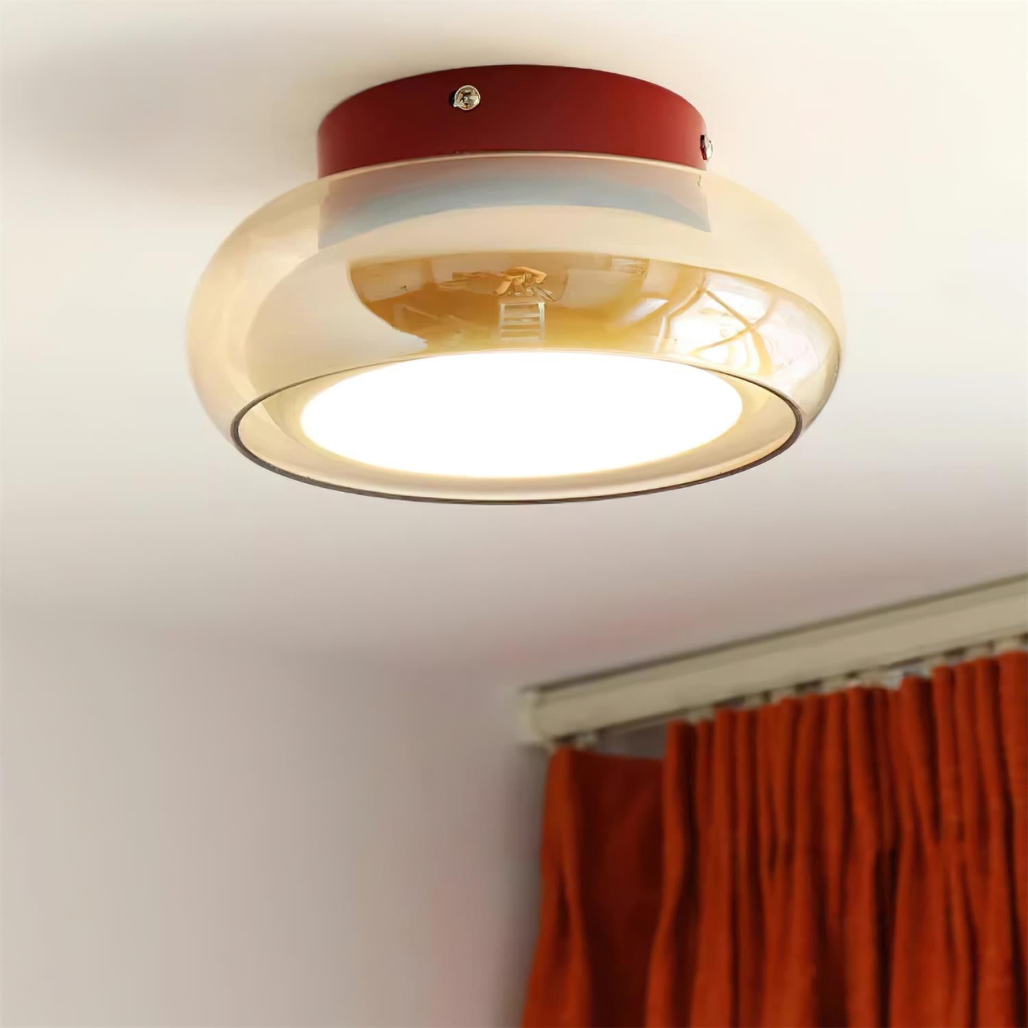 LumaNova Retro Glass Flush Mount Light Cognac Red Band | Lersk