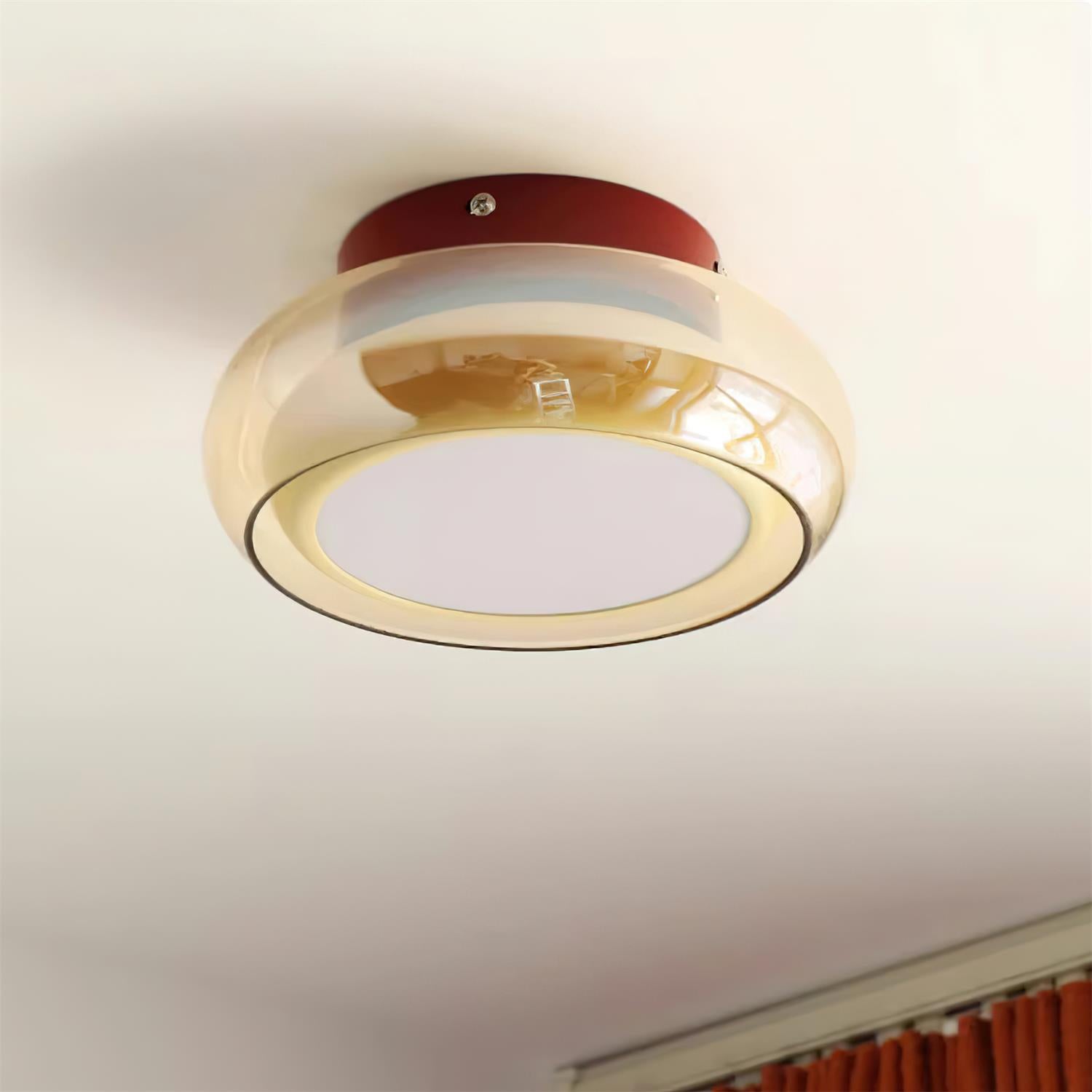 LumaNova Retro Glass Flush Mount Light Cognac Red Band | Lersk