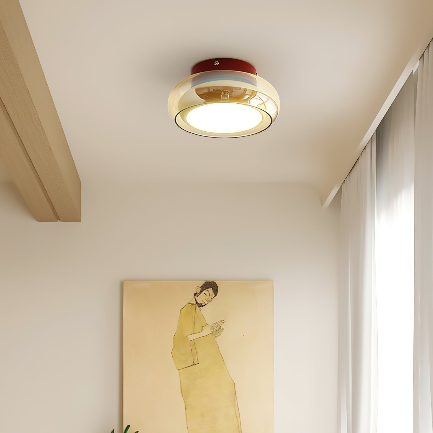 LumaNova Retro Glass Flush Mount Light Cognac Red Band | Lersk
