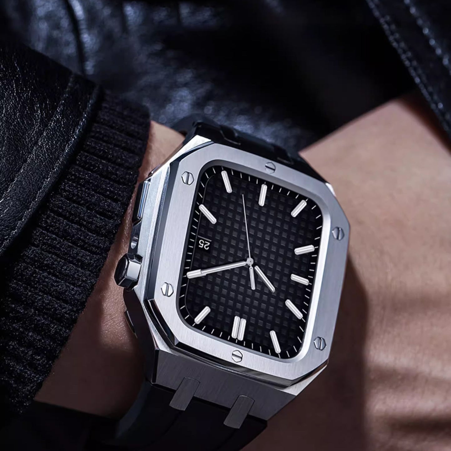 Velori | Sada pro úpravu s silikonovým páskem a pouzdrem z nerezové oceli pro Apple Watch | Lersk