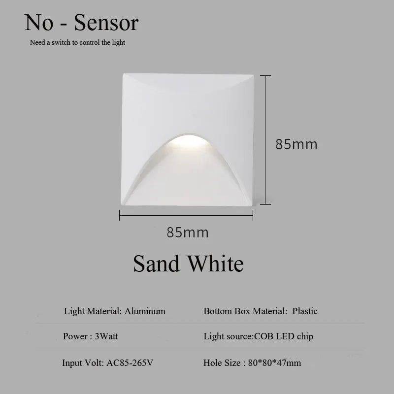 Moderní vodotěsná LED vestavná nástěnná lampa IP65 pro venkovní osvětlení, 3W zabudované světlo na schody, schodiště a balkon | Lersk