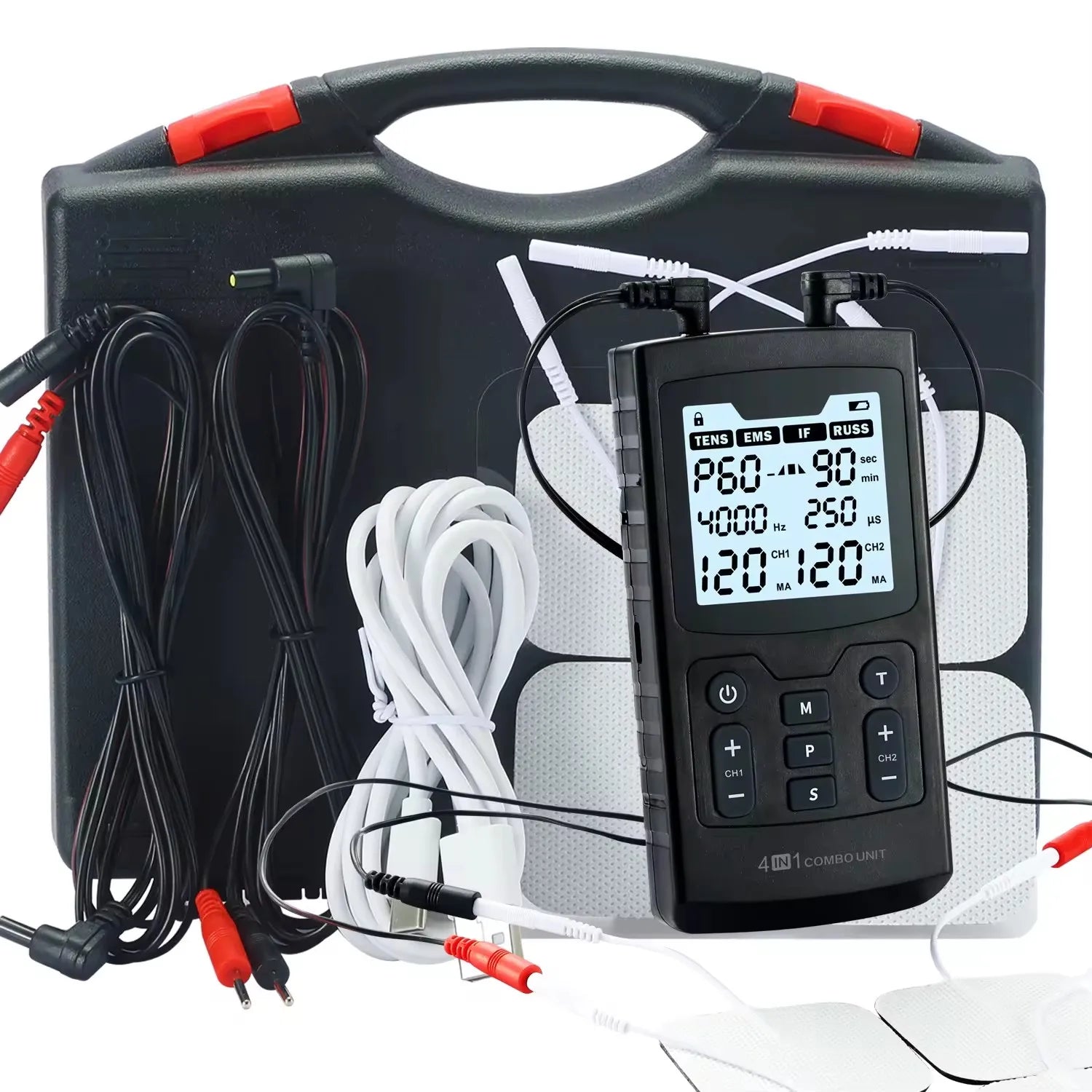 4-in-1 TENS EMS IFC Russisches Stimulationsgerät mit 60 Modi & 120 Intensitätsstufen für Muskel- und Nervenkomfort | Lersk