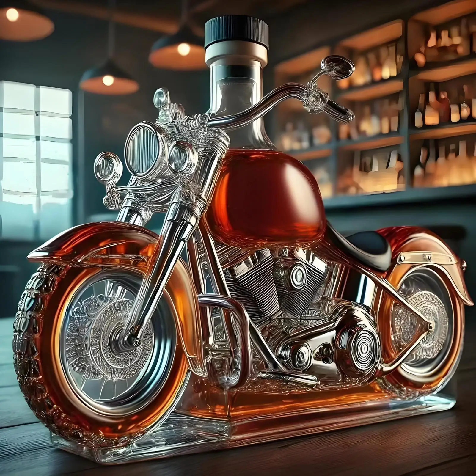 Karafka do whisky w kształcie motocykla Harley do dekoracji domowego baru i jako element do rozmów | Lersk
