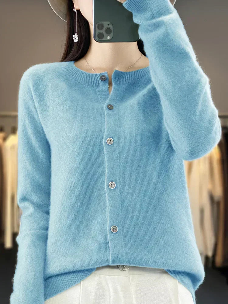 Merino Wool O-Neck Cardigan For Women Soft Knit Top | Lersk
