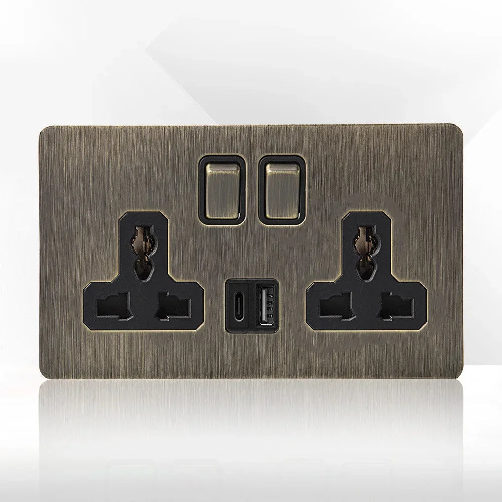Priză de perete metalică retro cu întrerupător și port USB pentru încărcare | Lersk