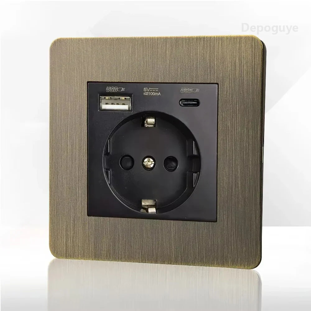 Priză de perete metalică retro cu întrerupător și port USB pentru încărcare | Lersk