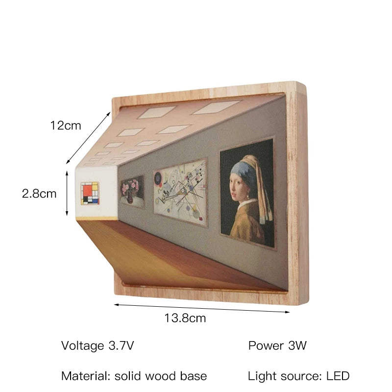 3D kunst natlampe med fascinerende illusion for det blotte øje, træ væglampe til stuen | Lersk