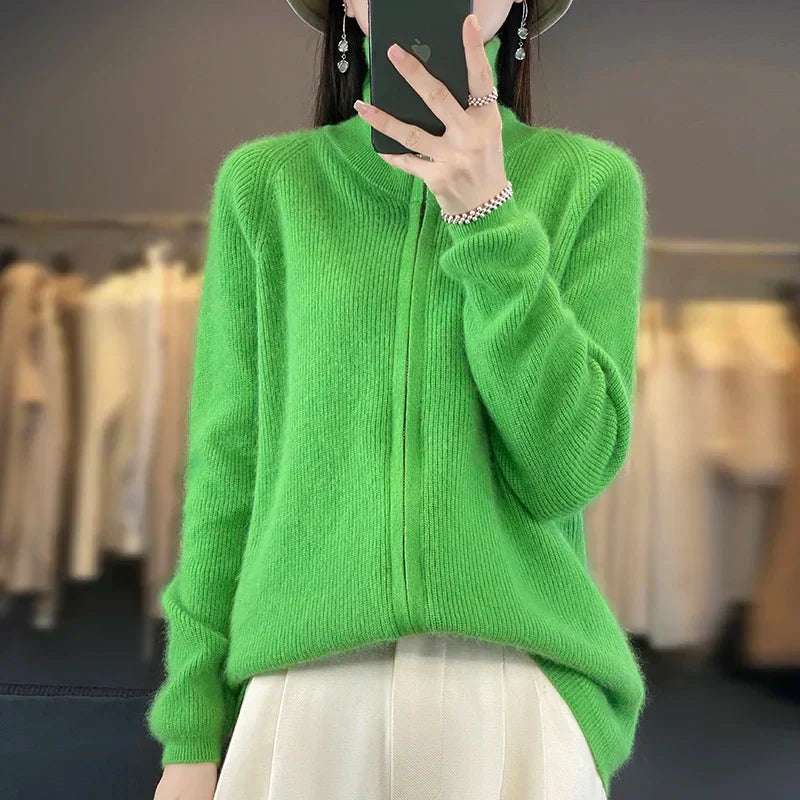 Lyra 100% Cashmere Zip Cardigan | Loose Korean Knit | Lersk