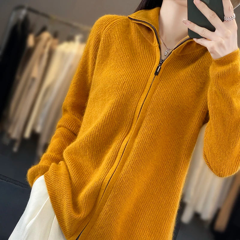Lyra 100% Cashmere Zip Cardigan | Loose Korean Knit | Lersk