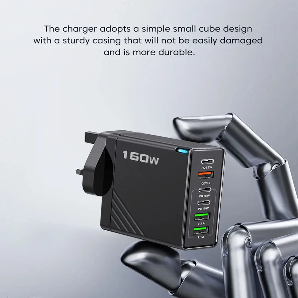 160W Multiport Hurtig Opladnings Vægadapter USB C Strømstation | Lersk