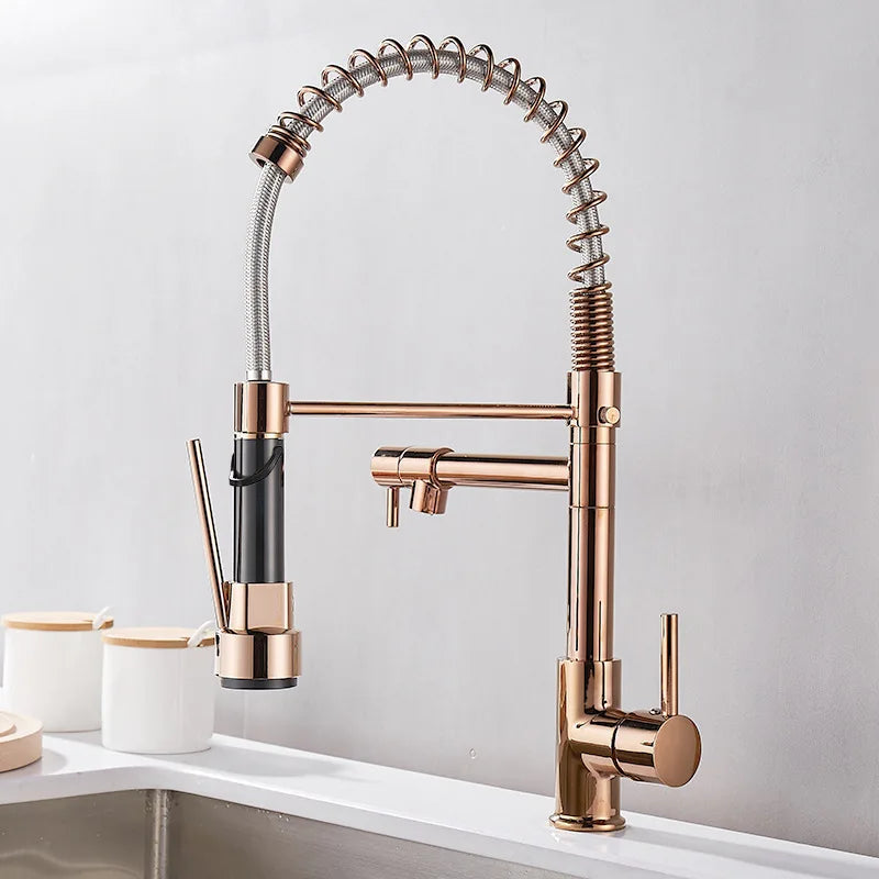 Torneira de Cozinha LumaFlow com Duplo Bico em Preto e Dourado | Lersk