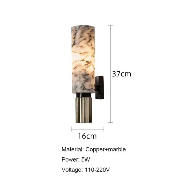 Natural Marble Wall Lamp With Copper Accents For Bedroom | Lersk