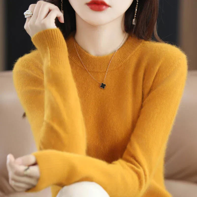 Silara Women's Cashmere O-Neck Slim-Fit Sweater for Everyday Warmth
