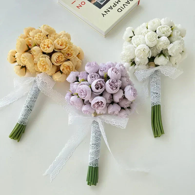 Bouquet di Peonie di Seta Lyra con 27 Fiori Realistici in Toni Romantici | Lersk